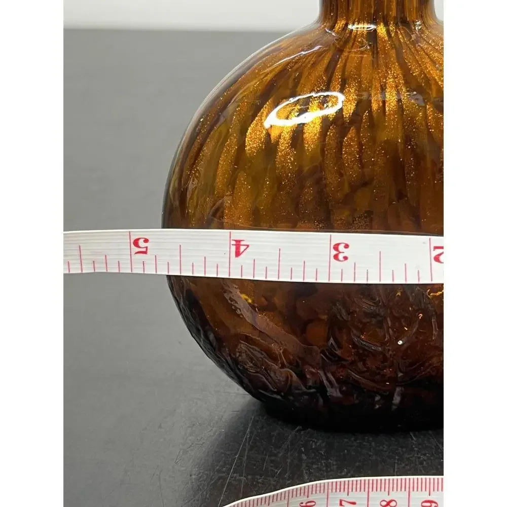 Murano Brown Speckled Maestri Vetra‎ 6” Bottle Vase Embrosses Leaves